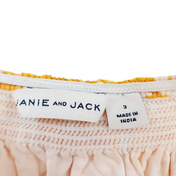 Janie and Jack Romper Girls 3 Yellow Smocked Palm Print Square Neck 100% Cotton - Picture 9 of 11